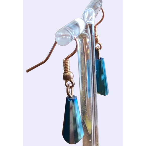 Blue Crystal Drop Earrings With Gold Tone Hooks - Picture 3 of 4